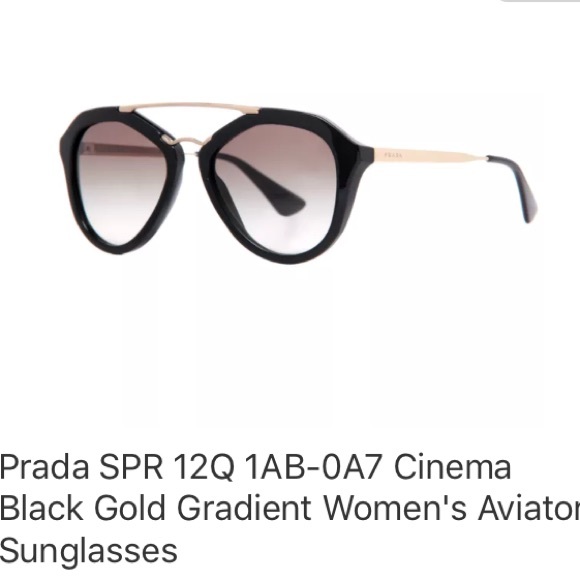 Prada Accessories - Prada Cinema Black Gold Aviator Sunglasses